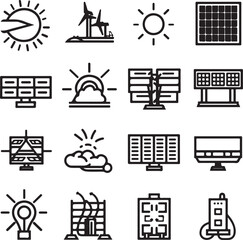 Silhouette Solar Energy Line Editable Icons set. Solar Energy icons Pixel perfect. solar panels, sun, generator, energy 