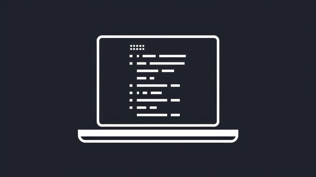 White laptop computer icon with code on screen on black background