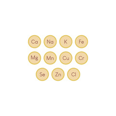 Obraz premium Set of 11 electrolyte icon elements - Calcium, Potassium, Chlorine, Magnesium, Sodium - to use in product, web design, advertisement and more.
