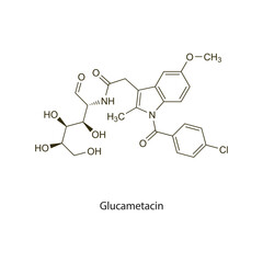 Glucametacin flat skeletal molecular structure NSAID drug used in Pain treatment. Vector illustration scientific diagram.