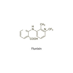 Flunixin flat skeletal molecular structure NSAID drug used in Pain treatment. Vector illustration scientific diagram.