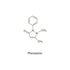 Phenazone flat skeletal molecular structure NSAID drug used in Pain treatment. Vector illustration scientific diagram.