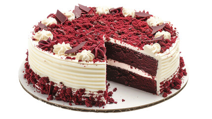 Red Velvet Cake Slice on Transparent Background - Homemade Dessert with Cream Cheese Icing for Birthday and Party Celebrations