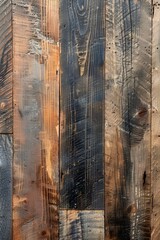 Fototapeta premium A reclaimed wood texture background with mixed tones of brown and black, showcasing the natural grain and aged appearance of the wood.