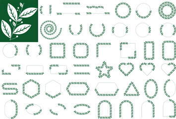 Set of Wreath floral frames in different Geometric Shapes, Monograms and borders.Vintage hand drawn wreath. Design element for wedding invitations, beauty, spa, salon, luxury decor. Elegant ornament