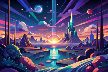 Obraz premium A fluffy white Samoyed dog with a happy expression, sitting in a green grassy field under a clear blue sky.