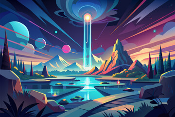 A fluffy white Samoyed dog with a happy expression, sitting in a green grassy field under a clear blue sky.