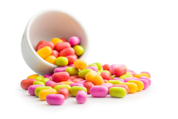 Colorful hard mint Candies in bowl Isolated On White Background