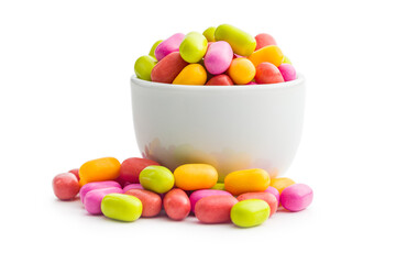 Colorful hard mint Candies in bowl Isolated On White Background