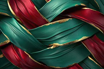 Abstract Background, 3D abstract artwork with bold strokes in rich emerald green and garnet red, highlighted with a touch of gold