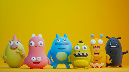 Obraz premium Animated characters, monsters, creatures on a light background