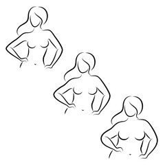 Collection. Silhouette of a beautiful female figure. The lady is standing. The girl is thin, slender, and the woman is fat. Set of vector illustrations