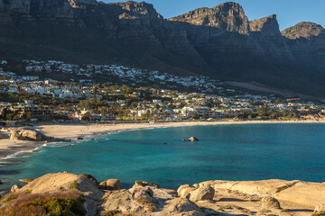 Naklejka premium Exposure of the Twelve Apostles, part of the Table Mountain complex in Camps Bay, Cape Town, South Africa