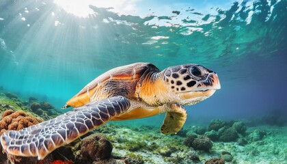 Fototapeta premium Unterwasserwunder: Schildkröte in ihrem natürlichen Lebensraum