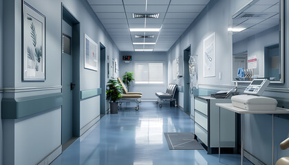 Close-up of empty modern hospital room with bed