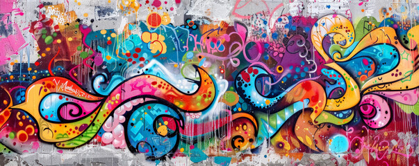 A vibrant urban mural background with bold street art, graffiti, and the textures of concrete walls and colorful spray paint, creating a dynamic environment.