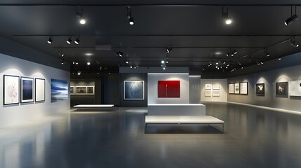 Obraz premium modern gallery where each exhibit is lit by a system of ceiling-mounted