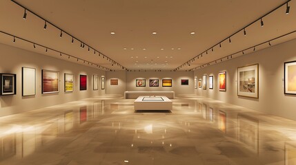 Obraz premium modern gallery where each exhibit is lit by a system of ceiling-mounted