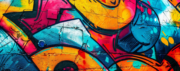Vibrant graffiti wall background with bold colors, dynamic patterns, and textured spray paint. The urban, artistic scene captures the energy and creativity of street art, ideal for edgy themes