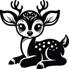 Cute deer black vector illustration