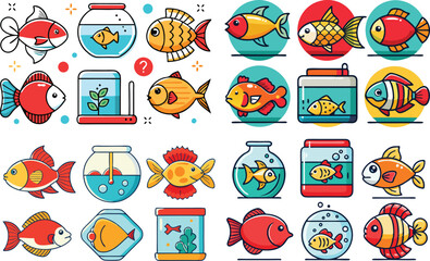 Fototapeta premium fish goldfish animal vector illustration underwater water aquarium set nature aquatic sea cartoon isolated ocean tropical pet drawing fishing design collection cute