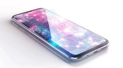  An image of a smartphone displaying a 3D holographic globe, emphasizing the role of innovative technology in connecting people across the globe, with vibrant light particles illustrating data exchang