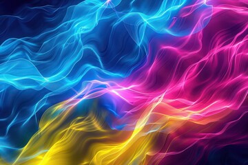 Fototapeta premium Abstract Background, a 3D abstract background with dynamic fluid waves in neon colors, with electric blue, neon pink, and bright yellow forming energetic and mesmerizing patterns