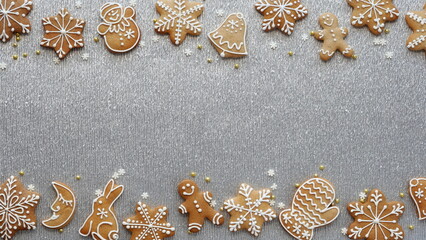 Assorted Christmas Gingerbread Cookies On Orange Background