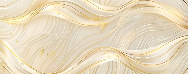 Obraz premium Abstract background with golden lines and waves on light beige, elegant wallpaper design vector presentation template