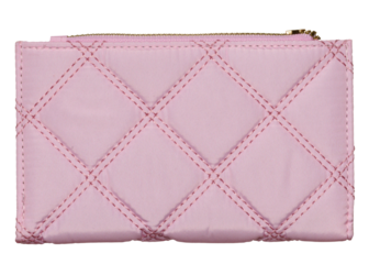 Pink textile wallet on isolated background, close up