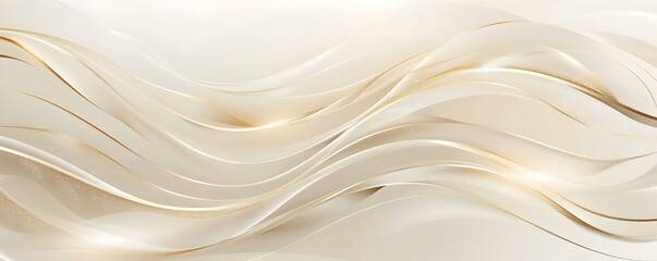 Luxury background with golden lines and waves vector illustration, light beige background, light gold and white color theme