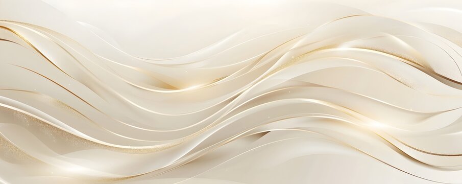 Luxury background with golden lines and waves vector illustration, light beige background, light gold and white color theme
