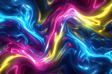 Fototapeta premium Abstract Background, a 3D abstract background with dynamic fluid waves in neon colors, with electric blue, neon pink, and bright yellow 