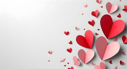 Valentine's day background with paper cut hearts and white space for text, transparent background, png
