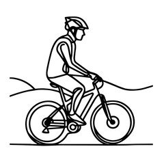 line art of a cyclist in helmet riding a bicycle, Racing cyclist concept