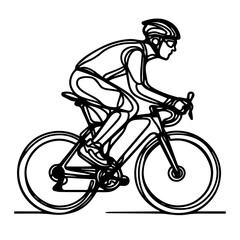 Naklejka premium line art of a cyclist in helmet riding a bicycle, Racing cyclist concept
