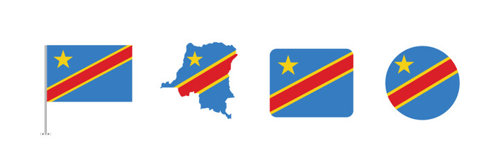 Vector Democratic Republic of the Congo flag. Set of Democratic Republic of the Congo Flags Collection. 
