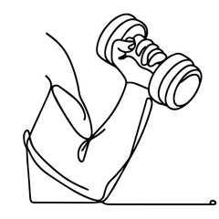 line art of  Hand with muscle in holding barbell, continuous line drawing hand holding dumbbell