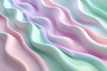 Obraz premium Abstract Background, a 3D abstract background with smooth, undulating wave patterns in pastel shades of soft pink, mint green, and lavender