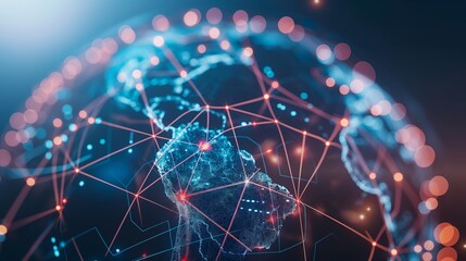 
A high-tech digital globe displaying interconnected networks representing asset tracking systems, financial investments, and portfolio optimization tools, set against a sleek, modern background.