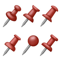Push pin icon set. Realistic style. Vector illustration.