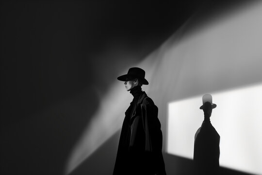 Stylish female silhouette in dramatic lighting. Generative AI image