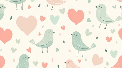 Colorful Hearts and Love Birds: Romantic Valentine's Day Seamless Pattern
