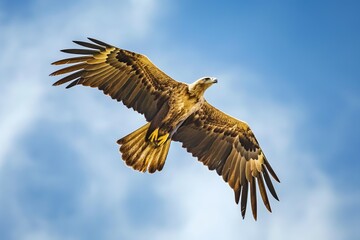 Obraz premium eagle flying freely against a blue sky, showcasing their grace and predatory prowess in the wild.