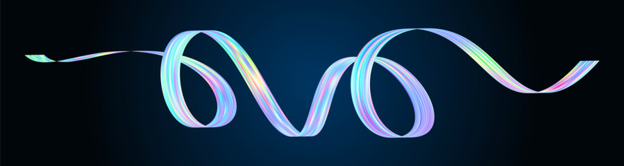 Holographic neon spiral futuristic ribbon. Abstract iridescent brush