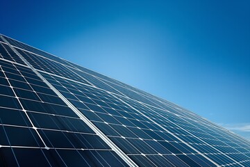 Obraz premium Promoting renewable energy with solar panels against a backdrop of clear blue skies.