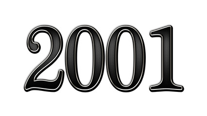 black metal 3d design of number 2001 on white background.