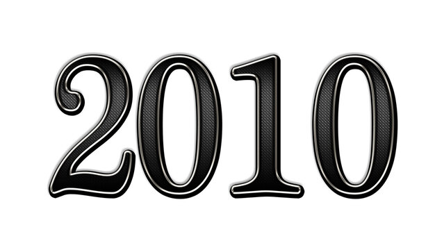 black metal 3d design of number 2010 on white background.