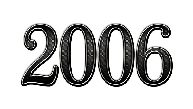 black metal 3d design of number 2006 on white background.