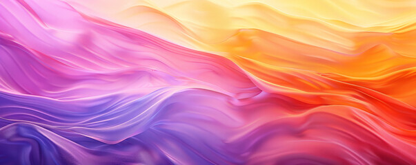 Obraz premium Abstract background featuring a vibrant gradient of sunset colors, blending pinks, oranges, and purples with a smooth, soft texture. Gentle wave patterns add a fluid, dynamic feel to the scene,